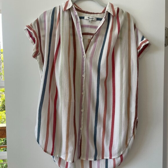 Madewell Gauze‎ Central Tunic Shirt in Rainbow Stripe, Size XXS, L8385 - Picture 4 of 8